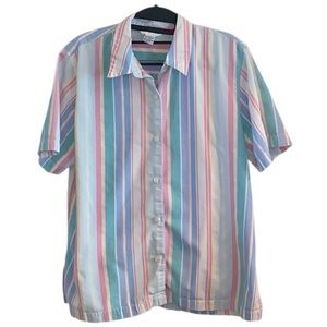 Vintage Alfred Dunner pastel striped pearl button down shirt